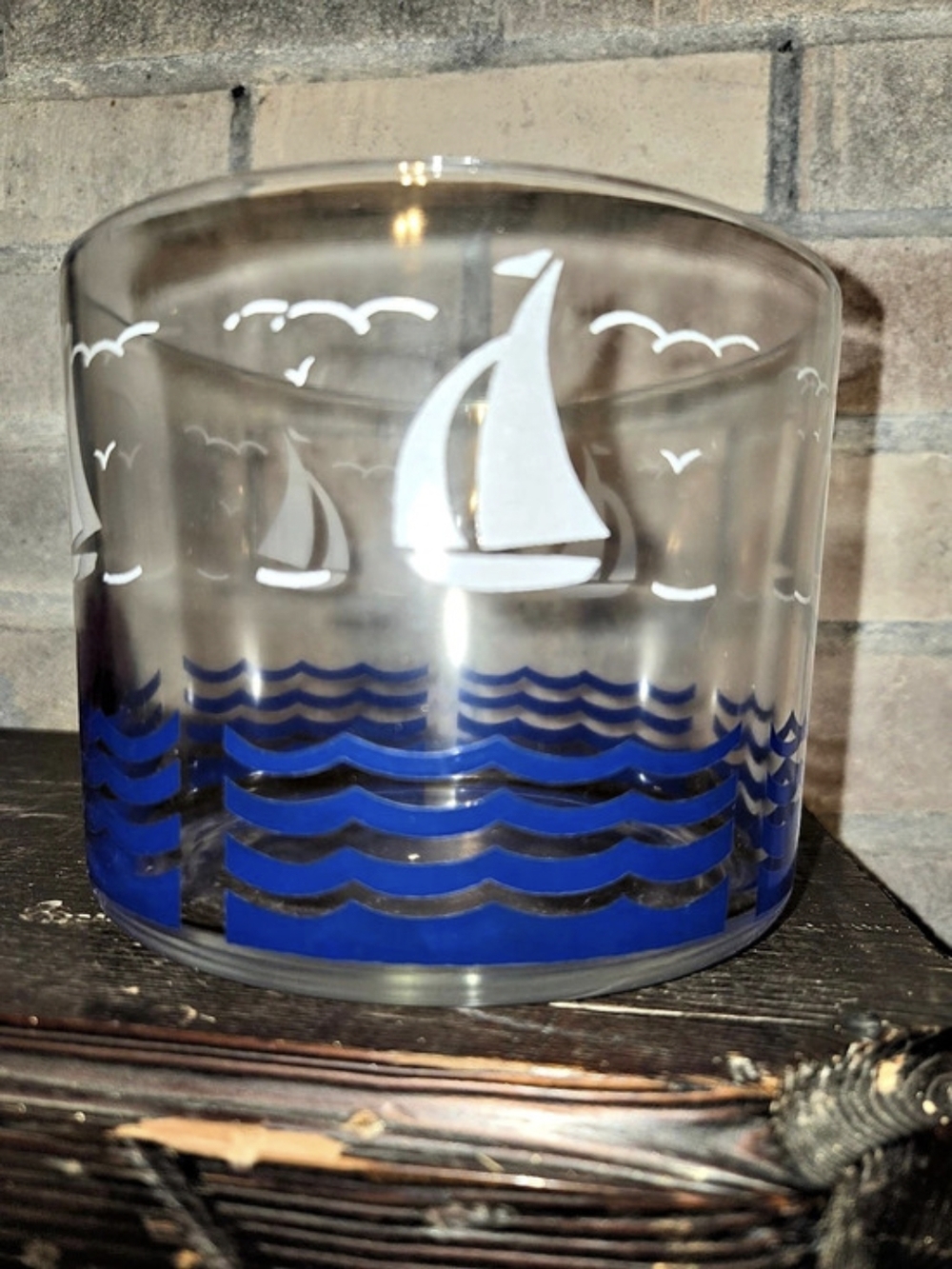 MCM Hazel-Atlas Clear & Blue Sailboat Ice Tub